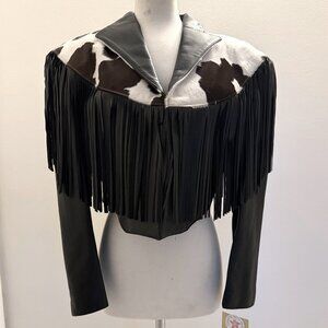 Vintage Leather Cropped Cow Fringe Jacket Continental Leather Fashion USA